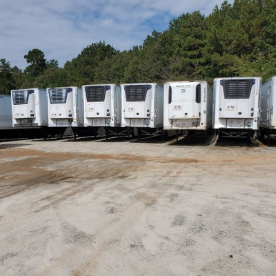 Exterior of dock level trailers in lot
