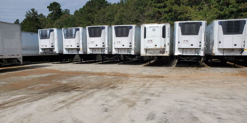 Exterior of dock level trailers in lot