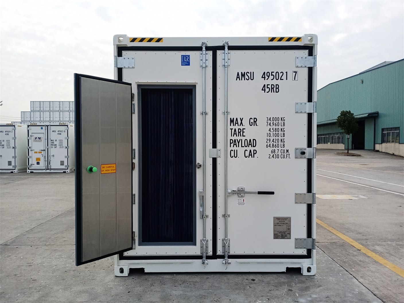 Safety door open on refrigerated storage container